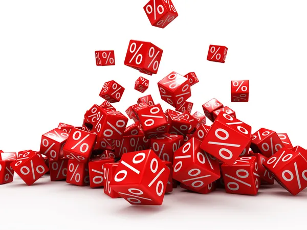 Fallande röda kuber med procent — Stockfoto