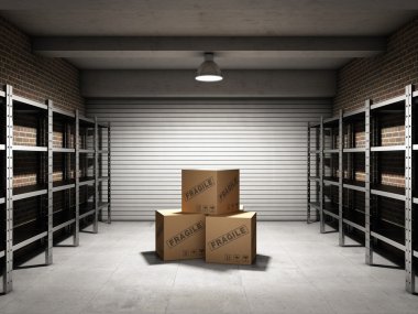 Storage room with boxes and shelves clipart