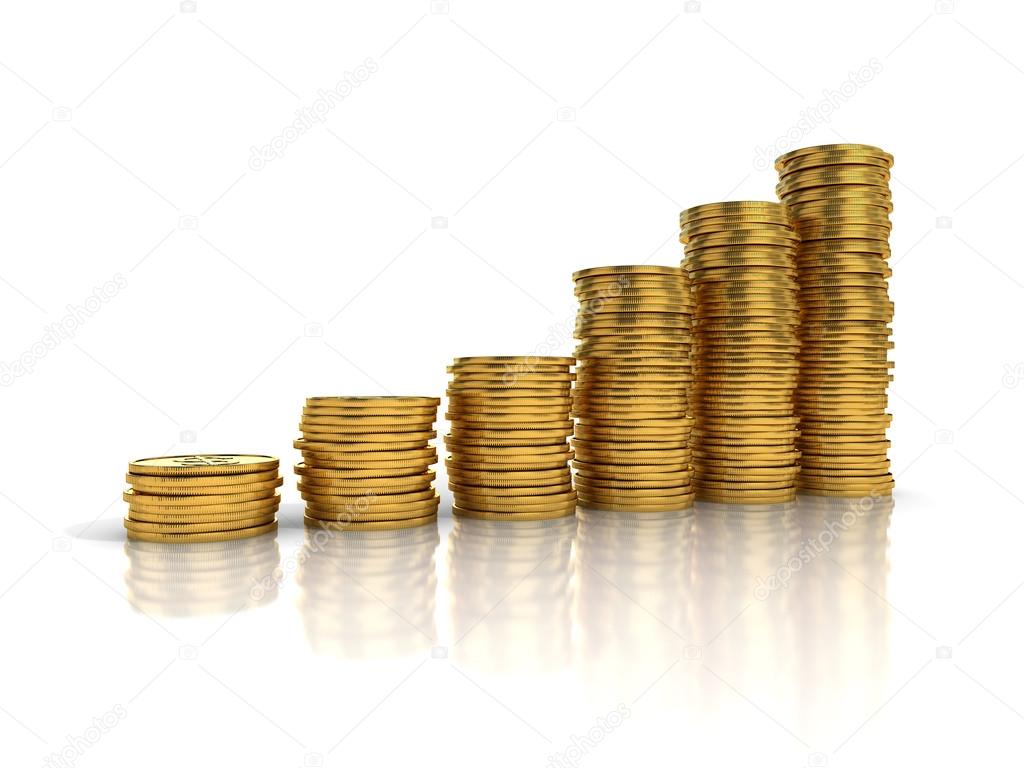 Gold coins in stack show growth