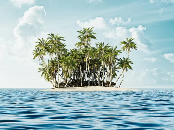Paradise Island Ocean Palm Trees Illustration Rendering — Stock Photo, Image