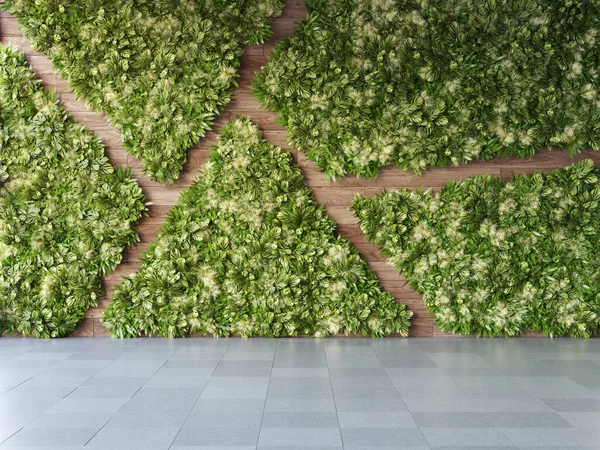Vertical garden wall, green plants decoration, 3D illustration, rendering.