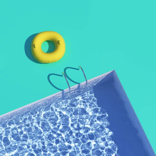 Blick Von Oben Auf Den Pool Mit Aufblasbarem Schwimmkreis Urlaub — Stockfoto