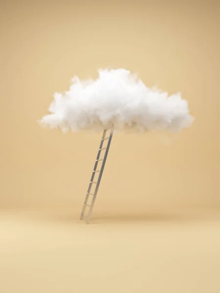 Cloud Ladder Cream Background Successful Business Concept Illustration Rendering — Stock Photo, Image