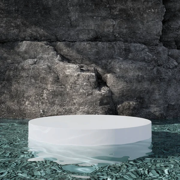Podium Product Background Rock Crystal Water Illustration Rendering — Zdjęcie stockowe