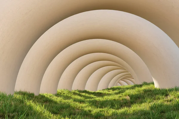 Surreal Art Concept Tunnel Lawn Green Grass Illustration Rendering Royaltyfria Stockbilder