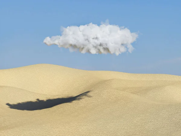 Surreal desert landscape with cloud on blue sky, dream concept. 3D illustration, rendering.