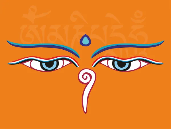 Buda ojos o Sabiduría ojos - santo asiático símbolo religioso, vector — Vector de stock