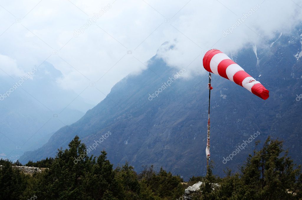 Meteorological red white windsock in Himalaya airport,Nepal