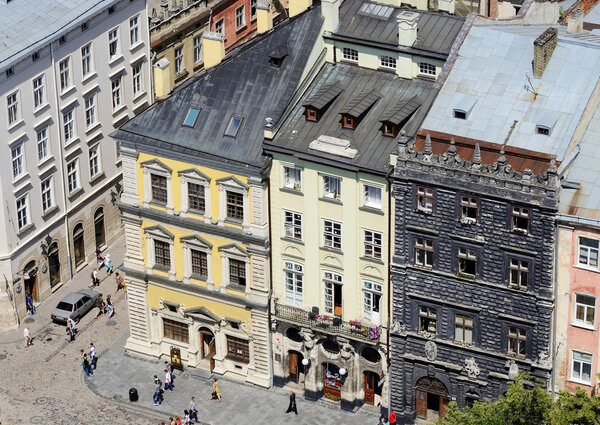 Lviv market square with famous landmark - Black House ,Lemberg,Ukraine