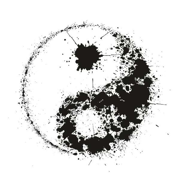 Grunge Yin Yan símbolo de tinta negra salpicaduras en el fondo blanco — Vector de stock