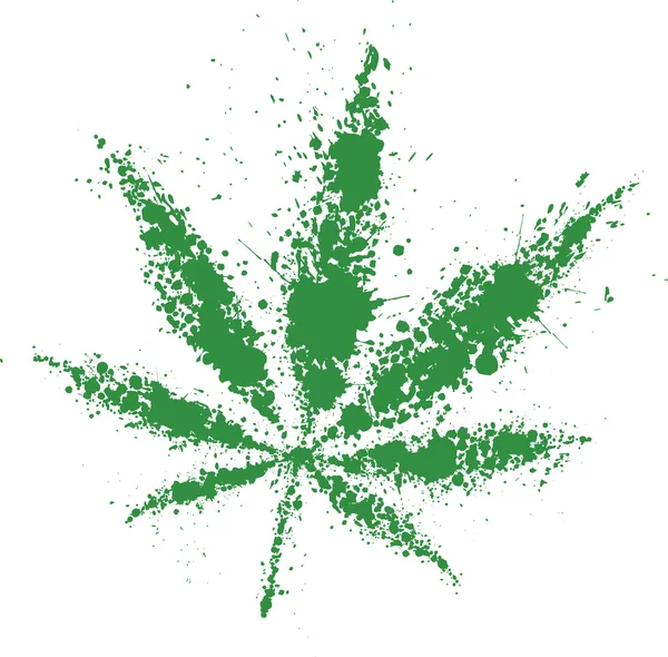 Grunge конопли зеленый лист, векторная иллюстрация — стоковый вектор