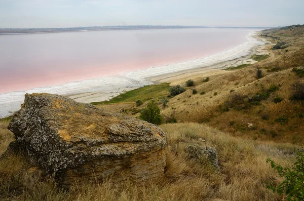 Eau rouge de sel Kuyalnicky liman, analogue de la mer Morte, Ukraine — Photo
