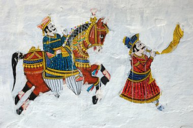 udaipur, Hindistan'ın geleneksel renkli Ortaçağ duvar resmi