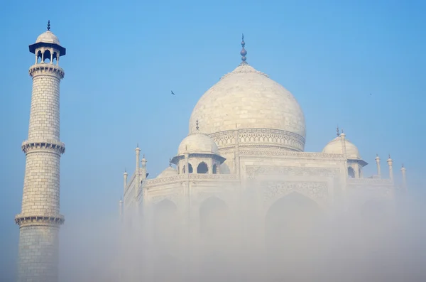 Taj mahal nézet a ködben, az unesco világörökségének nagy emlékmű — Stock Fotó