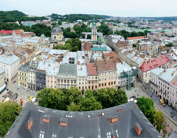 Panorama of Lvov old town with market square,Ukraine — Stock Photo, Image
