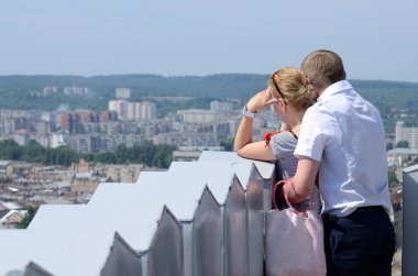 lviv city, Ukrayna modern bir parçası turist Çift