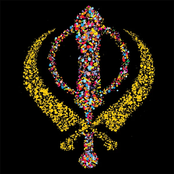 Grunge stilizált, színes khanda, szikh vallási szimbólum, vektor — Stock Vector