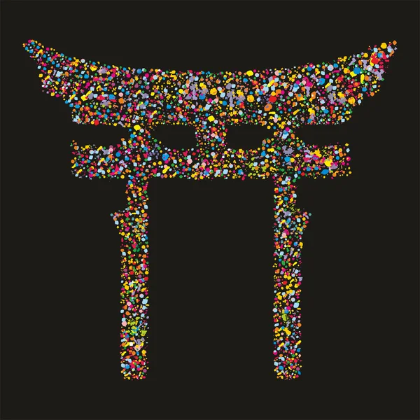 Grunge renkli dini Japon Şinto sembolü, vektör tasarımı — Stok Vektör