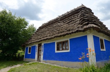 geleneksel eski kil Ukraynalı kırsal ev - saman ile homestead