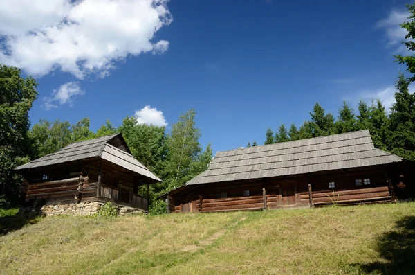 Vecchie case in legno dai monti Carpazi (Ucraina occidentale ) — Foto Stock