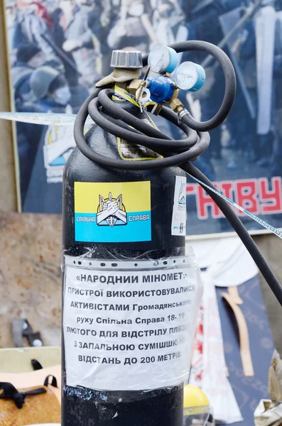 Closeup of protesters weapon - mortars with bursting liquid mixture,Kiev,Ukraine — Stock Photo, Image