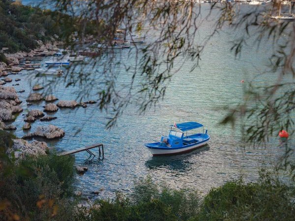Gün Batımında Küçük Balıkçı Tekneleri Kas Turkey Türk Akdeniz Kıyısındaki — Stok fotoğraf