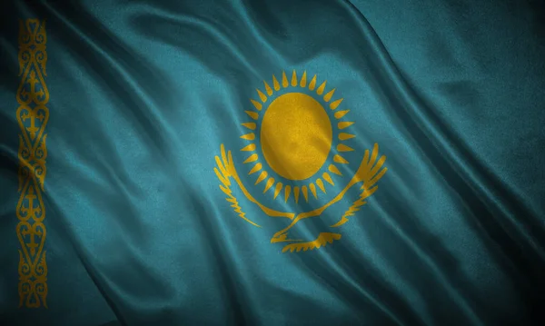 Flaga Oryginalnych Proporcji Zbliżenie Grunge Flaga Kazachstanu — Zdjęcie stockowe