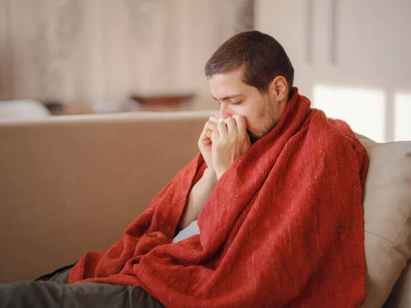 Coronavirus Sick Man Corona Virus Lying Sofa Recovery Illness Home — Stock Photo, Image