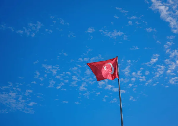 Waving Turkish Flag Blue Sky Background Sunny Day Turkish National — Stock Photo, Image