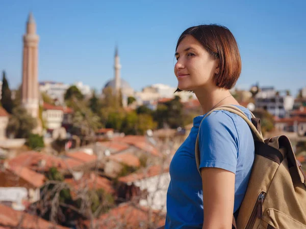 Viagem Para Turquia Cidade Velha Antalya Kaleci Feliz Asiático Viajante — Fotografia de Stock