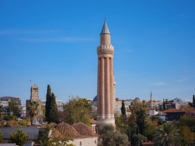 Antalya, Turkey - November 2021: Yivli minaret, travel to turkey, old town Kaleci. discover interesting places and popular attractions and walks