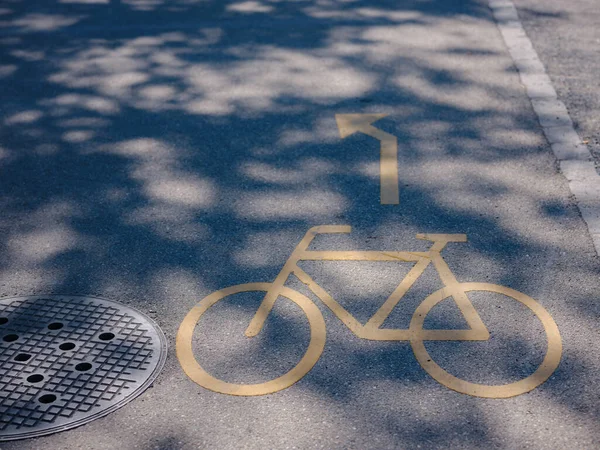 Yellow Bicycle Sign Bike Lane Driving Direction Left — Stockfoto