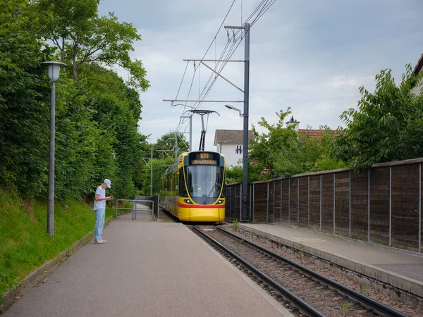 Basel Switzerland July 2022 Public Transport City Suburban Yellow Train — Stock Photo, Image