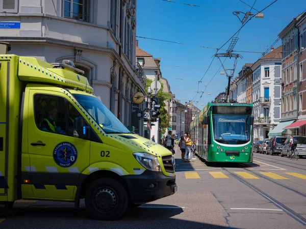Basel Switzerland July 2022 Ambulance City Street Basel City Center — Stock Photo, Image