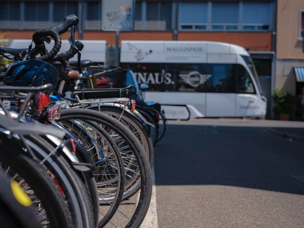 Basel Switzerland July 2022 Public Transport City Bike Parking Streets — Zdjęcie stockowe