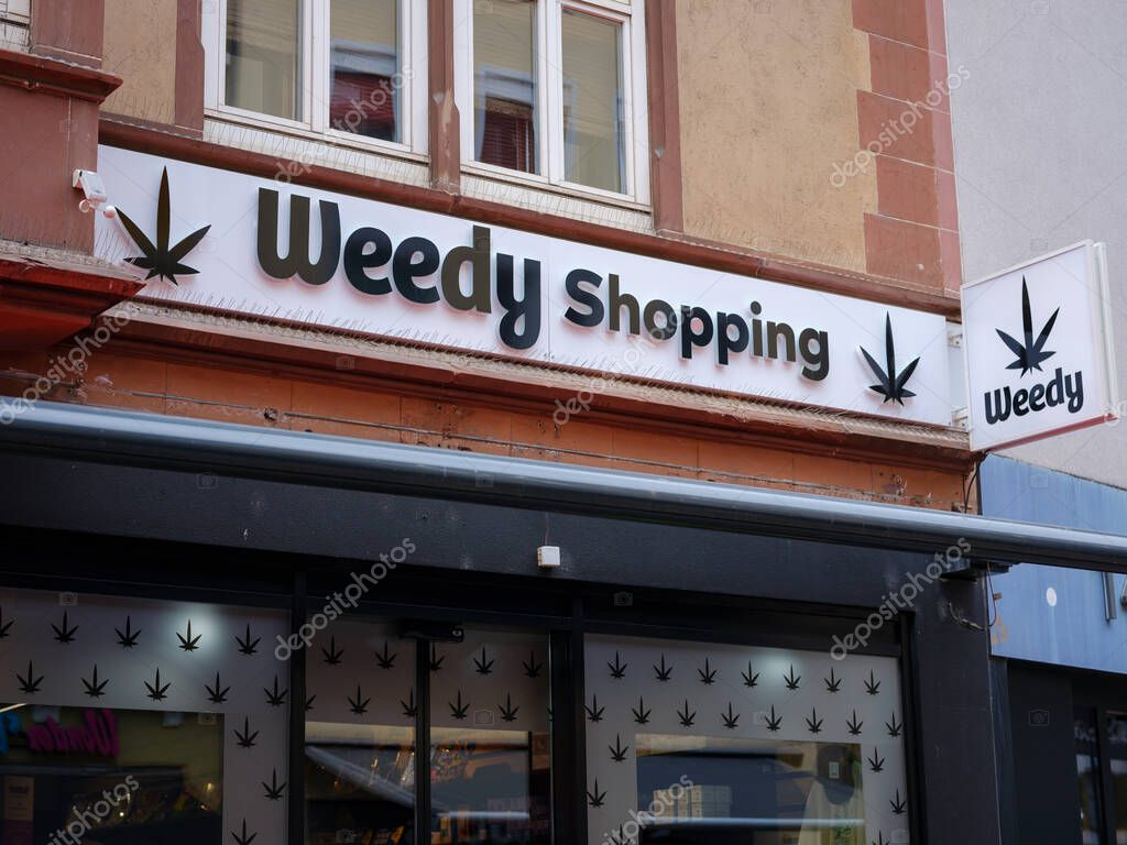 Basel, Switzerland - July 4 2022: Canabis Shop Weedy Shopping which provides lot of stuff based on marijuana