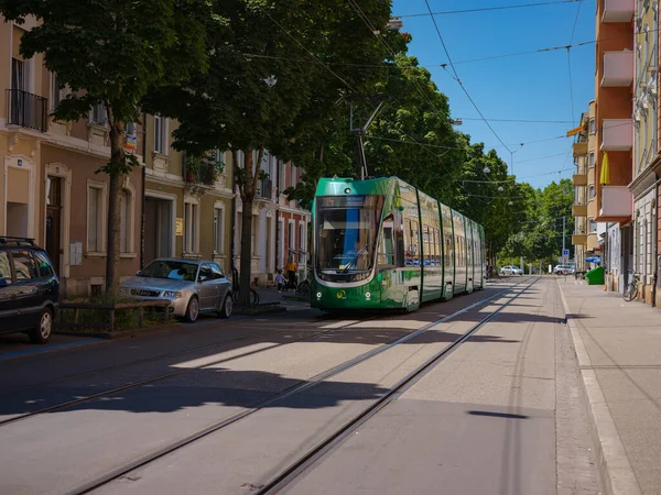 Basel Switzerland July 2022 Public Transport City Green Tram Street Stock Photo