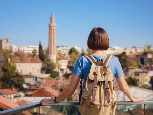 Viagem Para Turquia Cidade Velha Antalya Kaleci Feliz Asiático Viajante — Fotografia de Stock