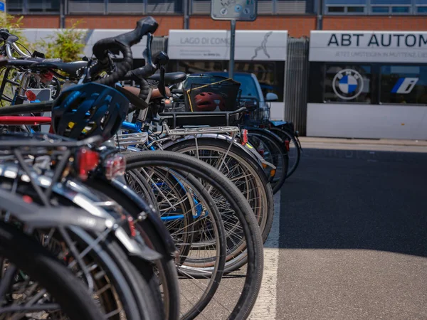 Basel Switzerland July 2022 Public Transport City Bike Parking Streets — Stock Photo, Image