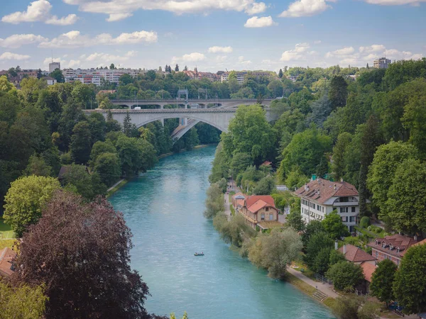 Utazás Bernbe Svájcba Nyáron Aare Folyó Látképe — Stock Fotó