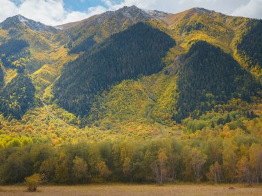 trip to Caucasus mountains, Arkhyz, Teberdinsky reserve. concept of discovery and exploration of wild places in early autumn.
