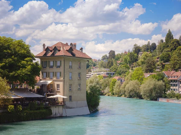 Utazás Bernbe Svájcba Nyáron Aare Folyó Látképe — Stock Fotó