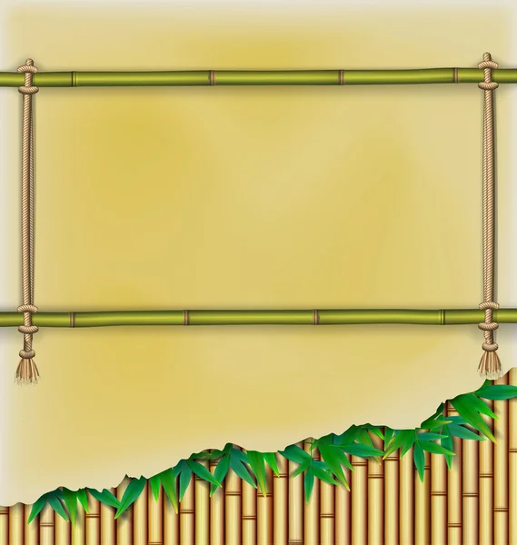 Бамбуковая рамка с пергаментным баннером на бамбуковом фоне — стоковый вектор