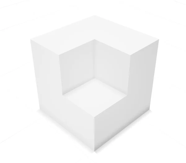 3d fundo abstrato, cubo sobre fundo branco com grade — Vetor de Stock