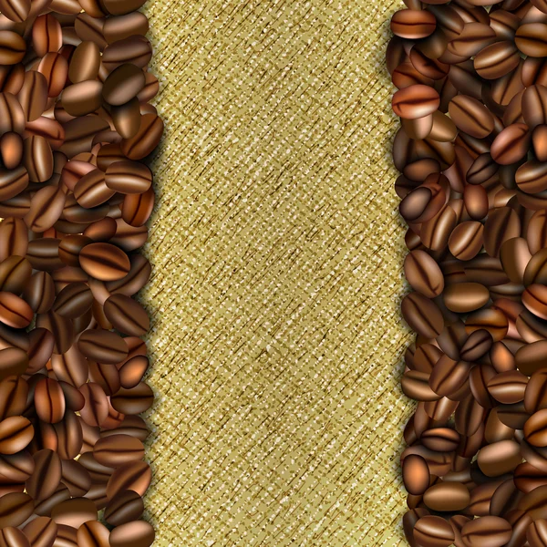 Säckväv bakgrund med kaffebönor — Stock vektor