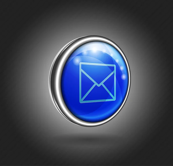 3d icono de vidrio azul con cáscara de metal, correo electrónico — Vector de stock