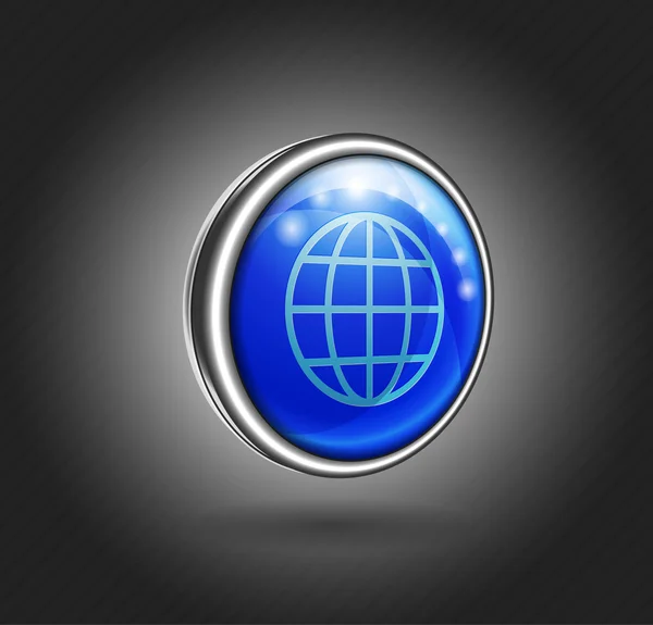 3d icon blue glass with metal shell, globe — Stock Vector