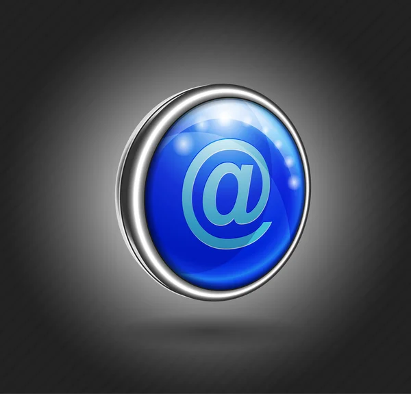 3d ícone de vidro azul com concha de metal, e-mail — Vetor de Stock