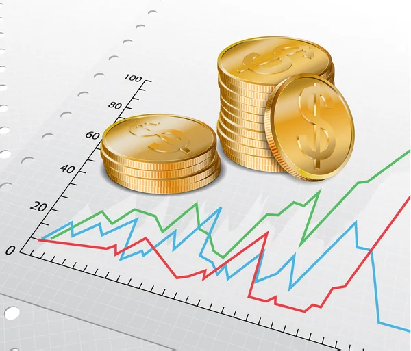 Handelsdiagram met gouden munten — Stockvector