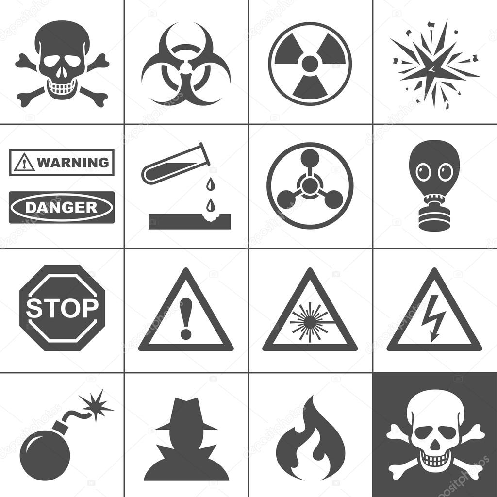Danger and warning icons. Simplus series. Each icon is a single object (compound path)